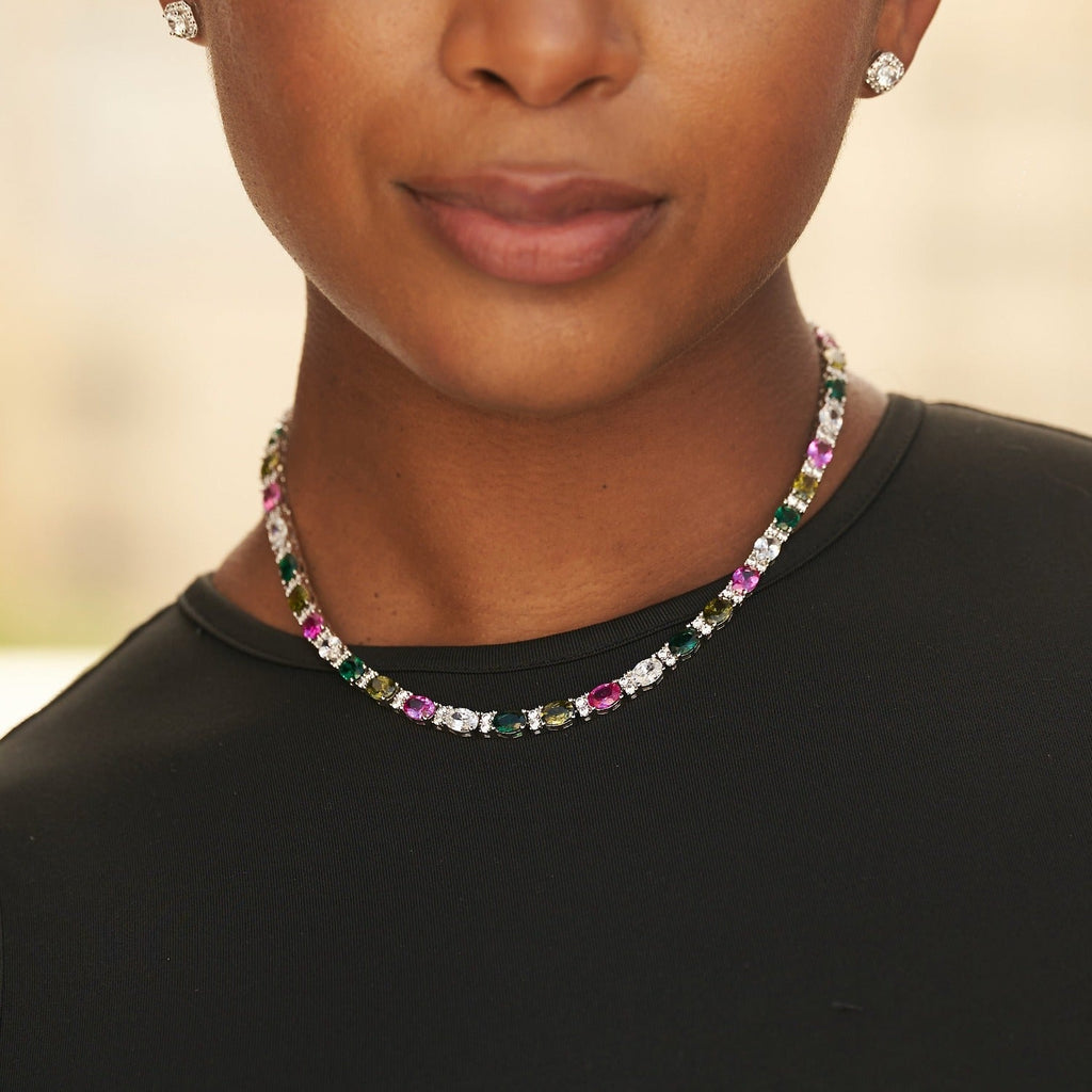 Multicolor Mixed Oval Cut Tennis Necklace + Bracelet Bundle- 5mm