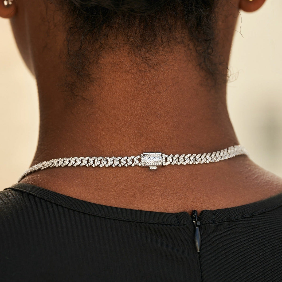 Micro Diamond Prong Moissanite Cuban Chain Necklace in Sterling Silver - 6MM