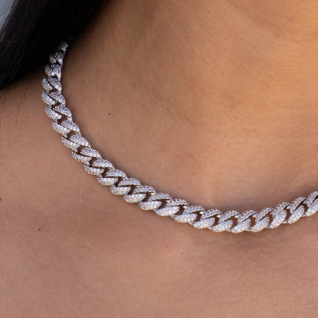 Diamond Cuban Chain + Bracelet Bundle in White Gold- 8.5mm