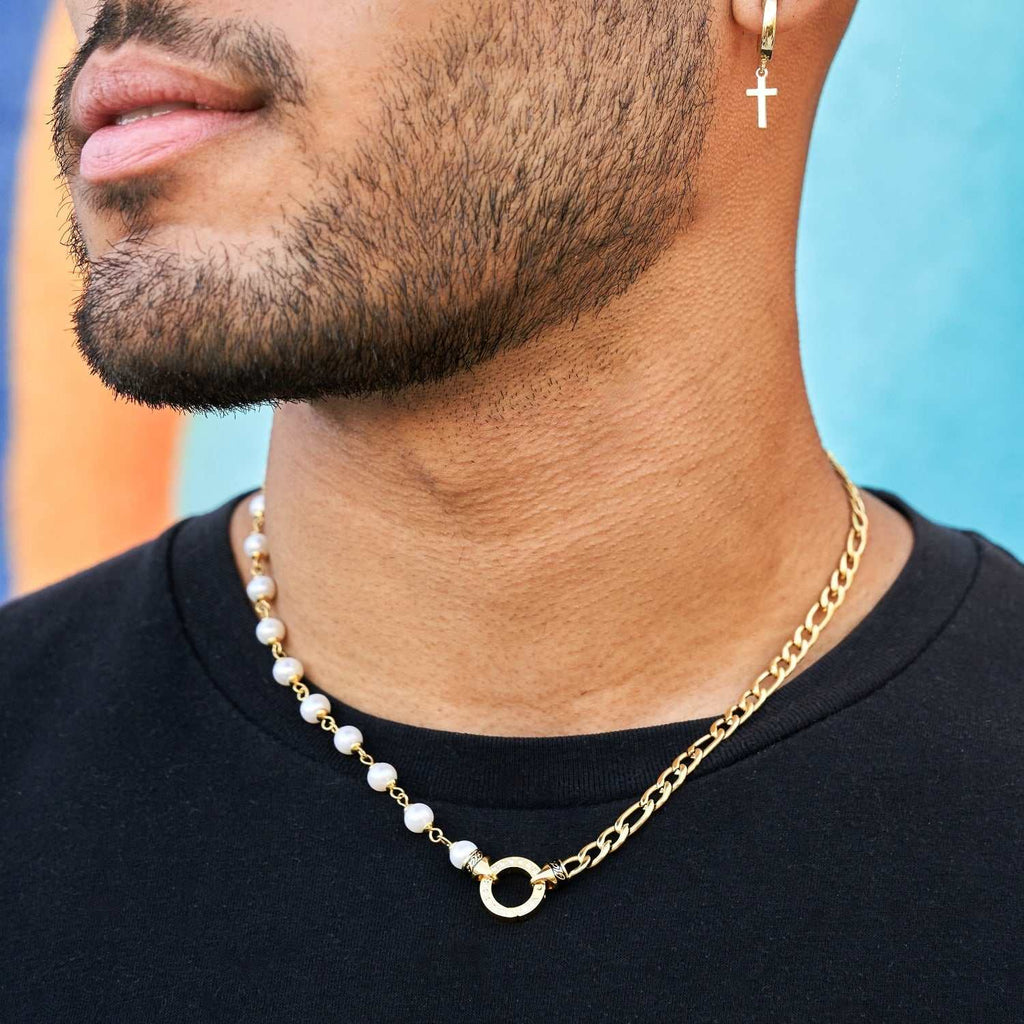 Figaro Link + Pearl Chain in Yellow Gold