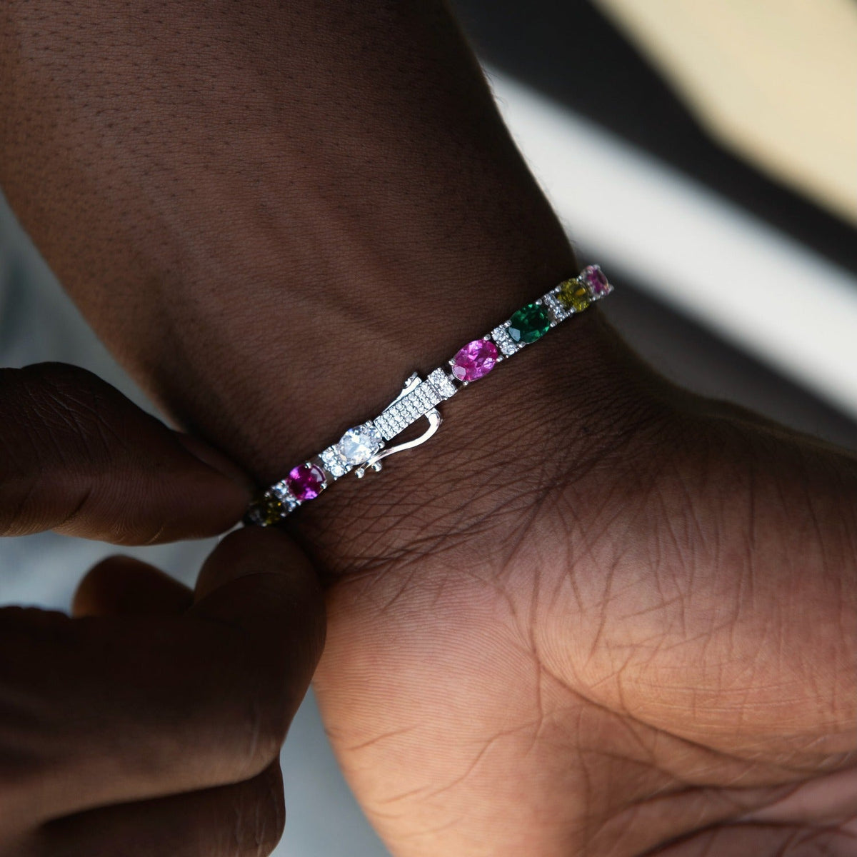 Multicolor Mixed Oval Cut Tennis Bracelet- 5mm