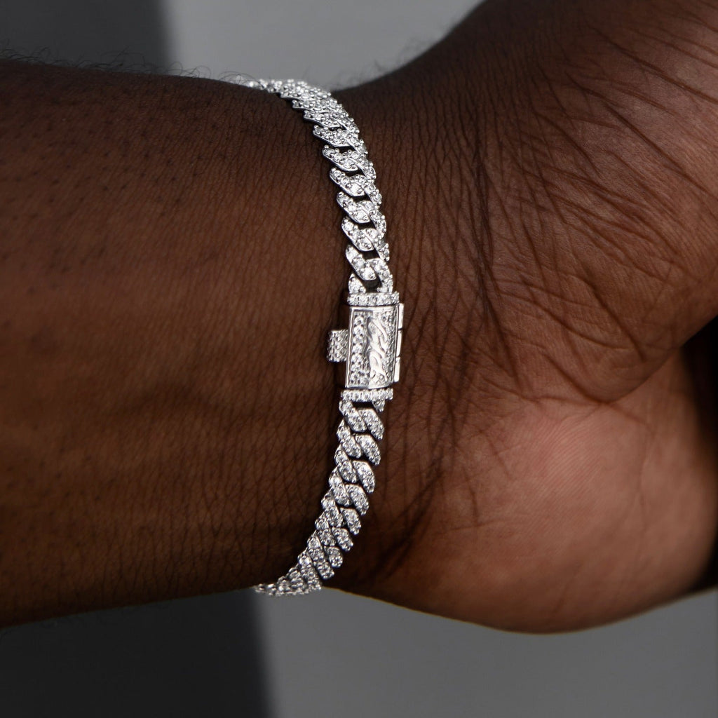 Micro Diamond Prong Cuban Chain + Bracelet Bundle in White or Yellow Gold - 6mm