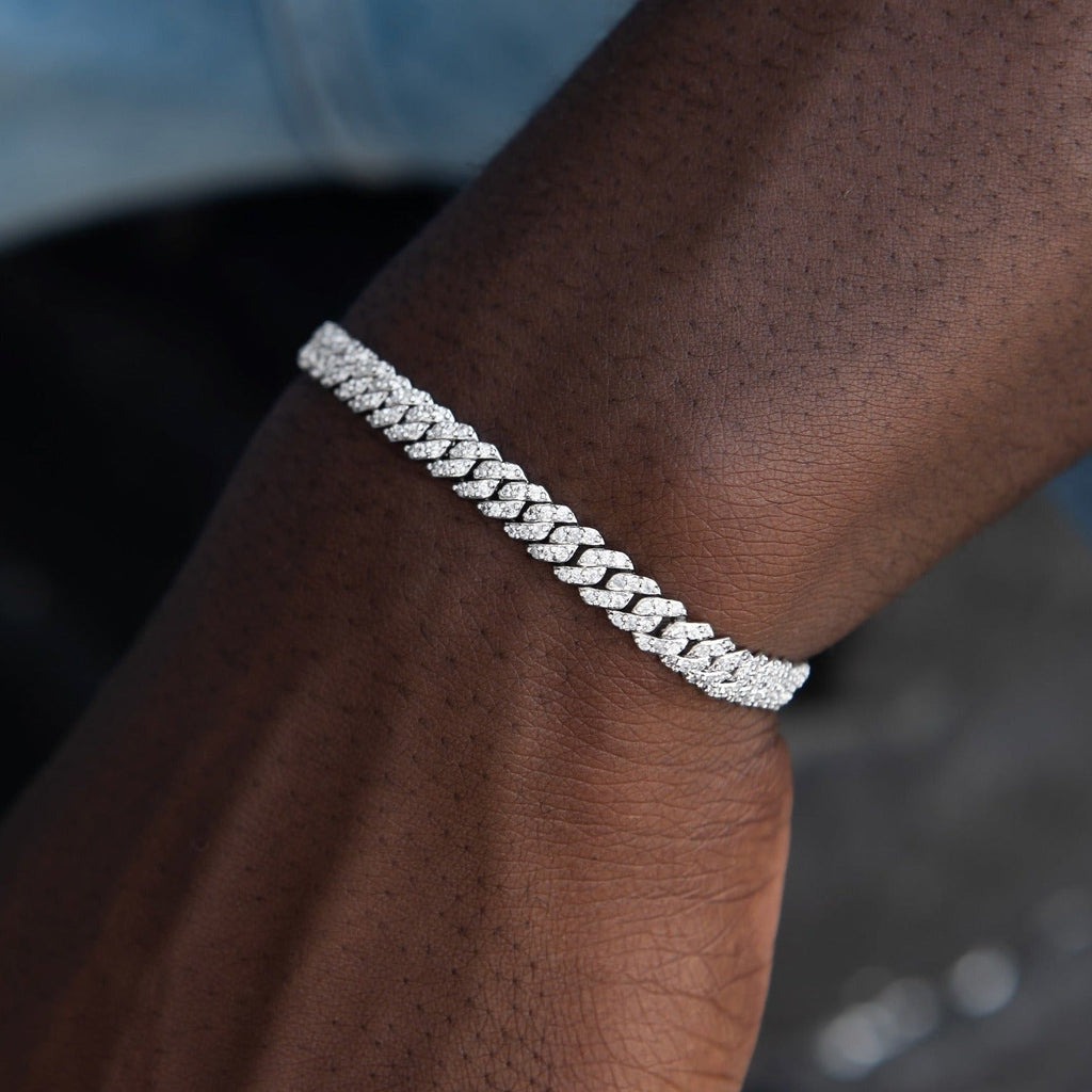 Micro Diamond Prong Cuban Chain + Bracelet Bundle in White or Yellow Gold - 6mm