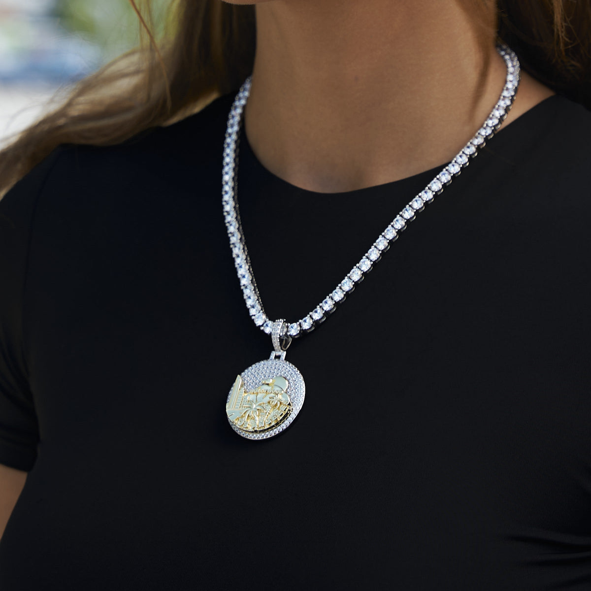 Iced LA Pendant in White Gold