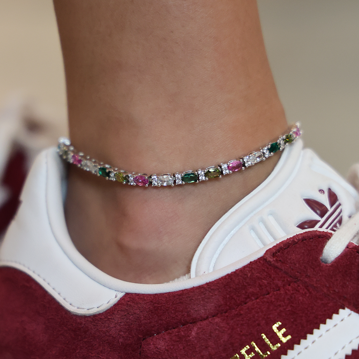 Multicolor Mixed Oval Cut Tennis Anklet- 3mm