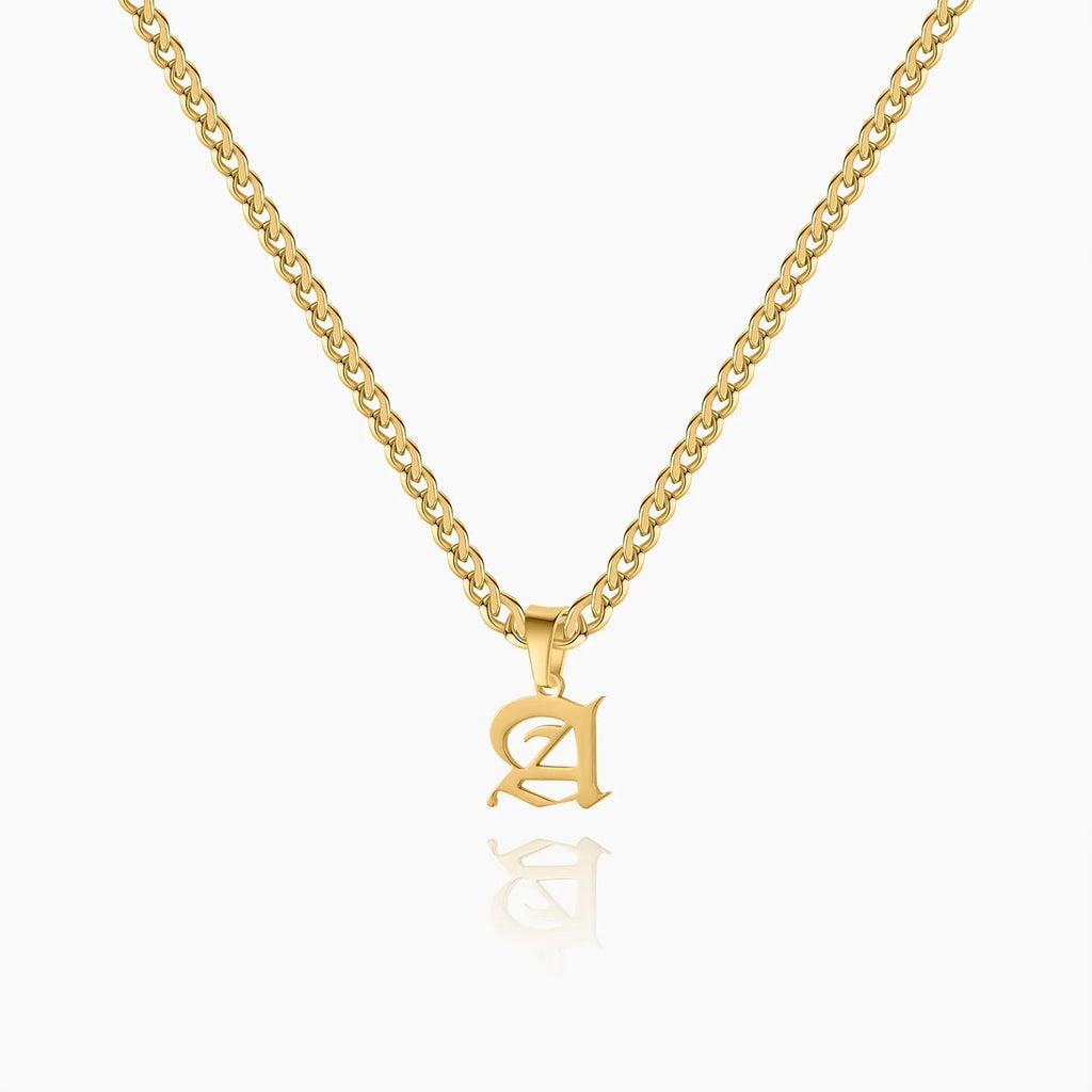 Gothic Letter Necklace w/ Cuban Chain