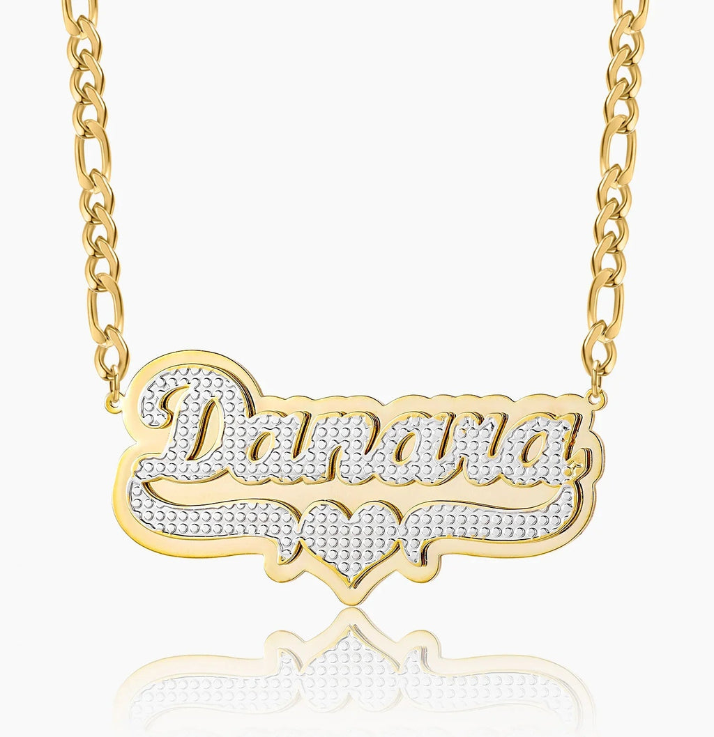 Kids Double Plated Pop Out Heart Name Necklace w/ Figaro Chain