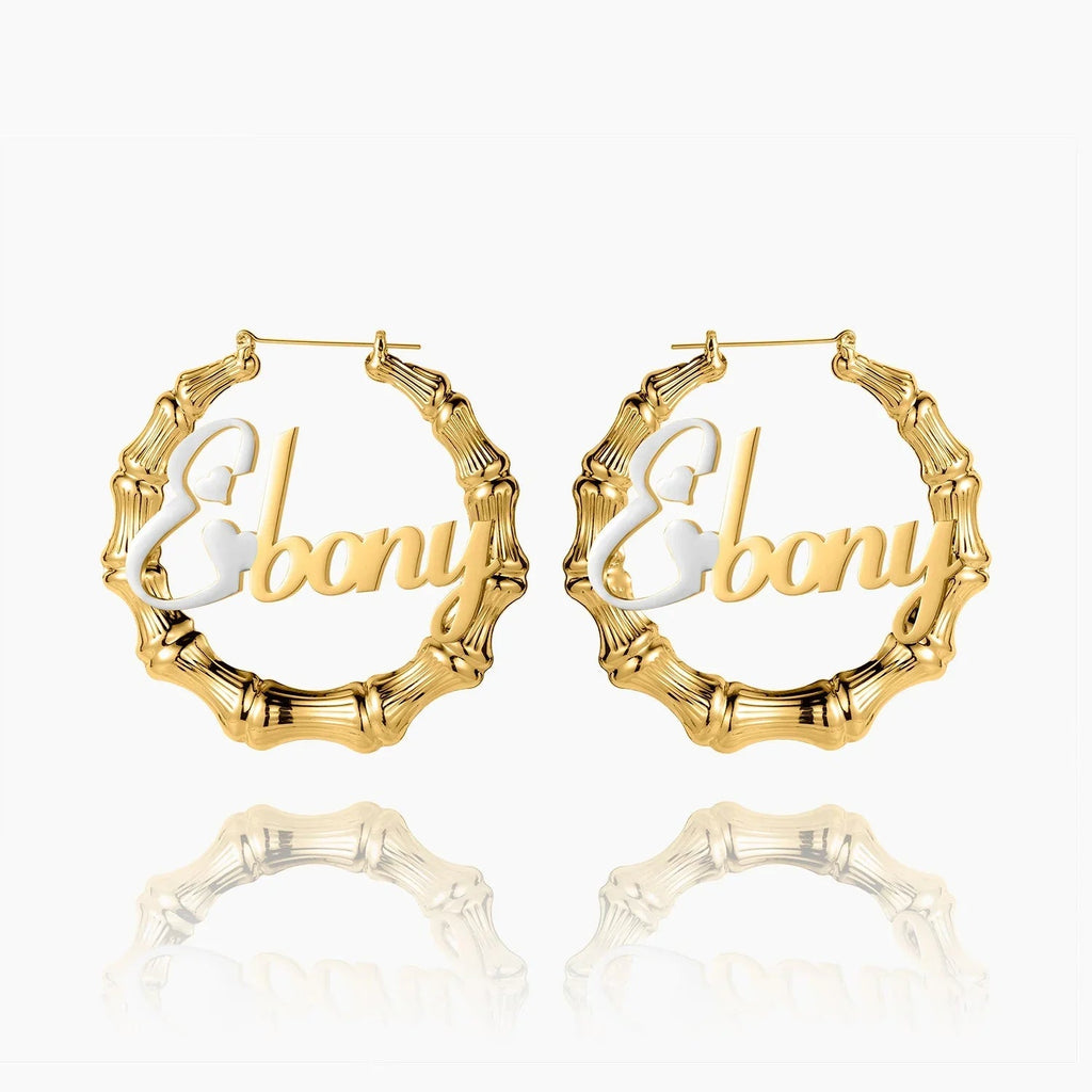 Lovely Name Bamboo Hoop Earrings