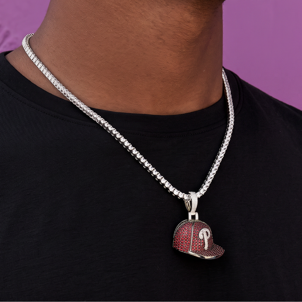 Philadelphia Phillies Official MLB Baseball Cap Pendant in White Gold