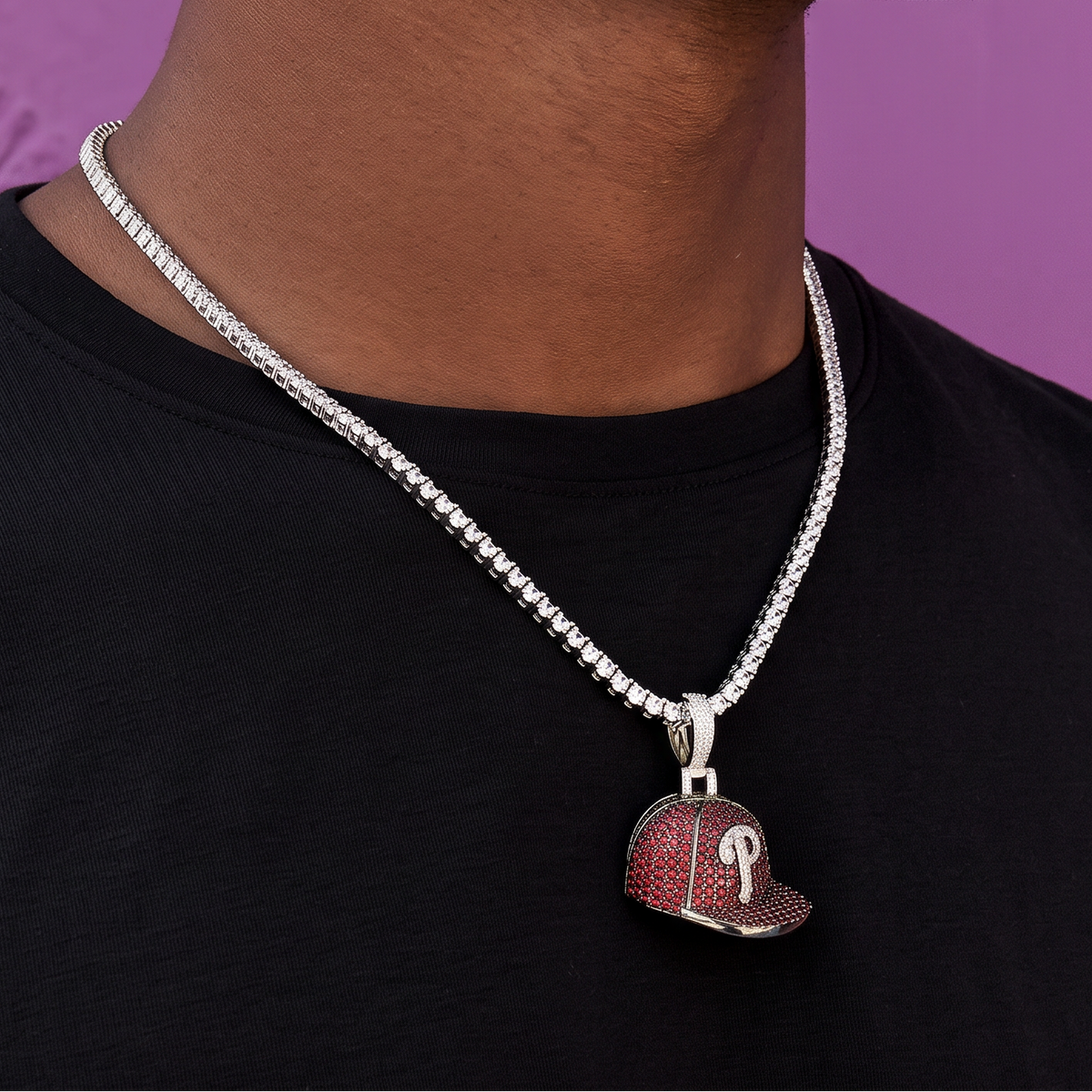 Philadelphia Phillies Official MLB Baseball Cap Pendant in White Gold