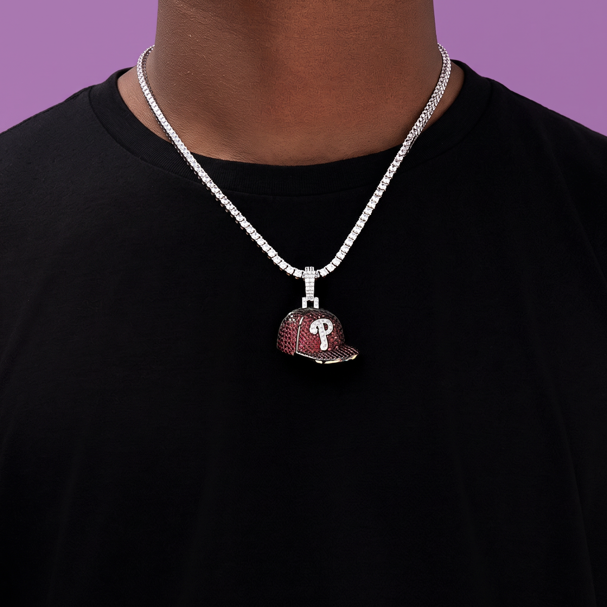 Philadelphia Phillies Official MLB Baseball Cap Pendant in White Gold