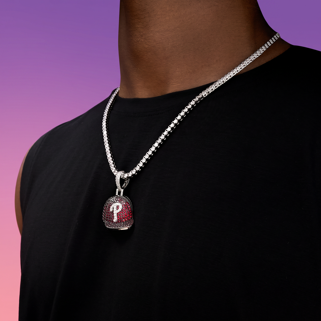 Philadelphia Phillies Official MLB Baseball Cap Pendant in White Gold