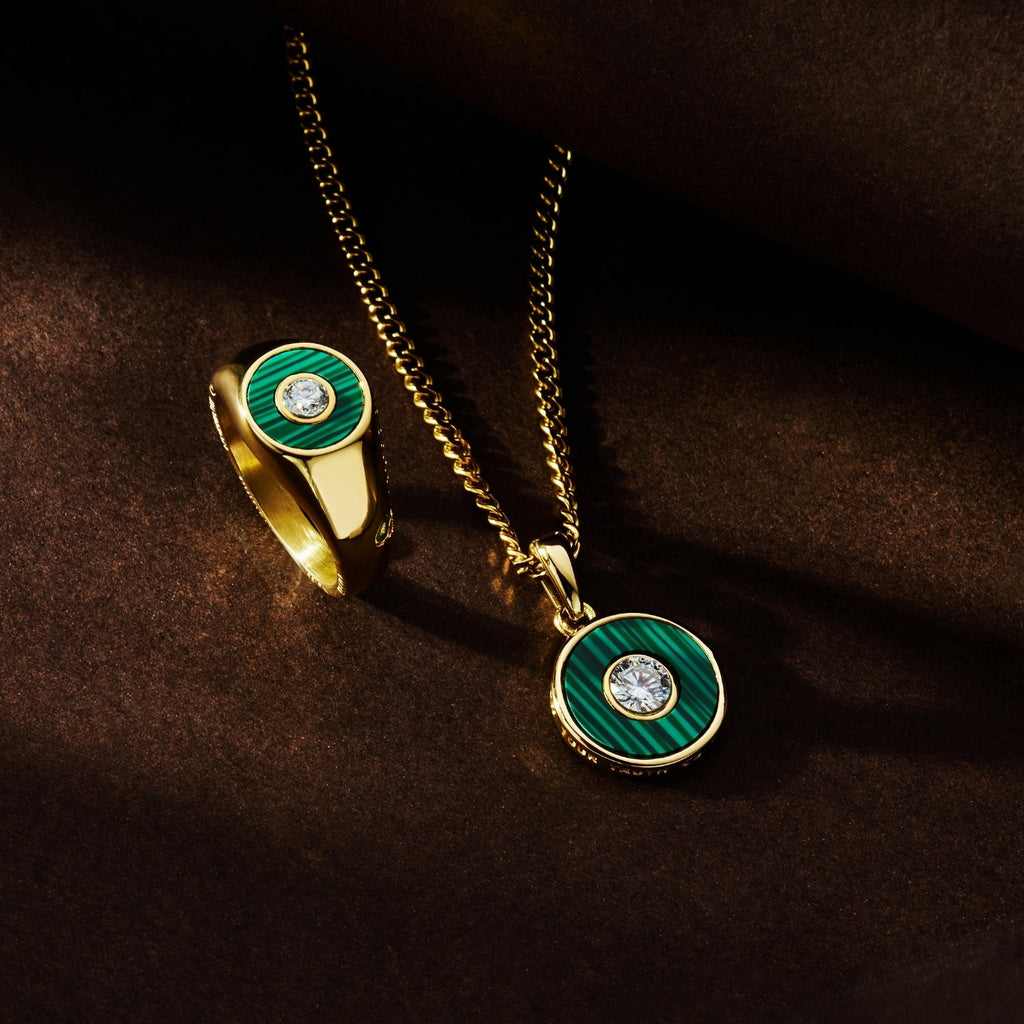 Malachite Round Gem Pendant (Gold)