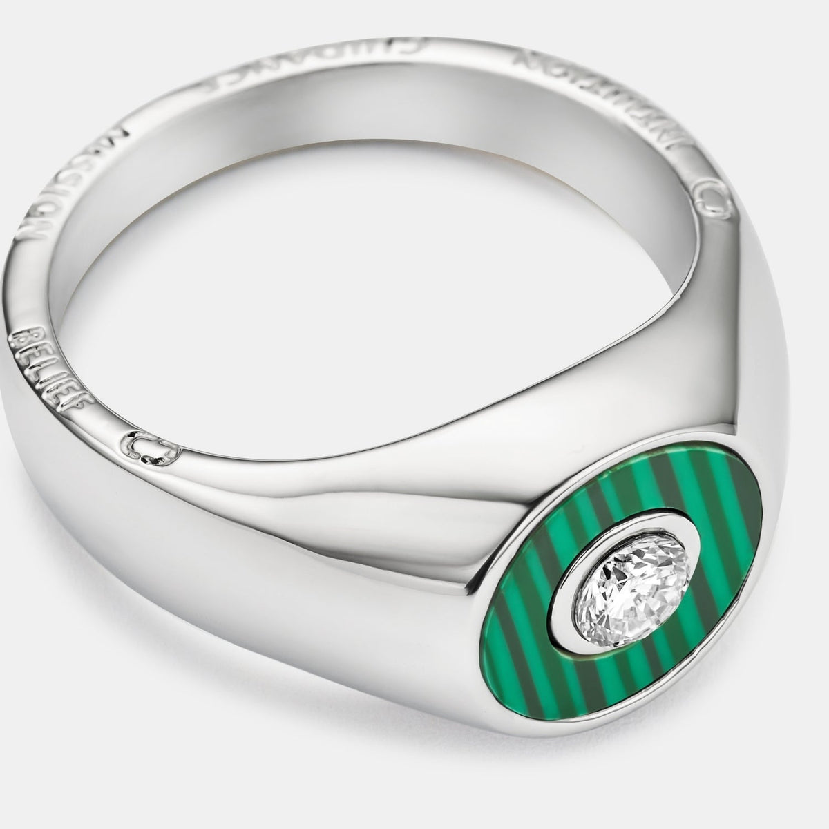 Malachite Round Gem Signet Ring (Silver)