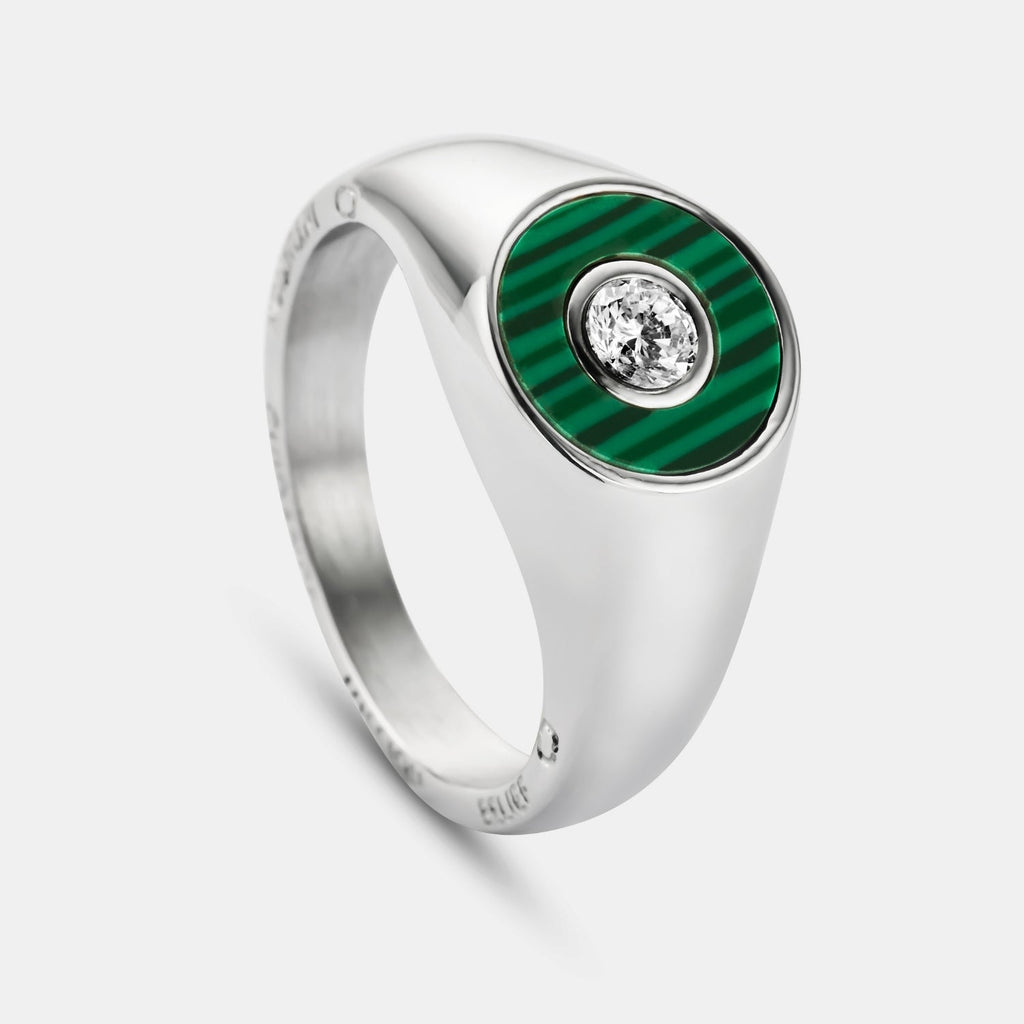 Malachite Round Gem Signet Ring (Silver)