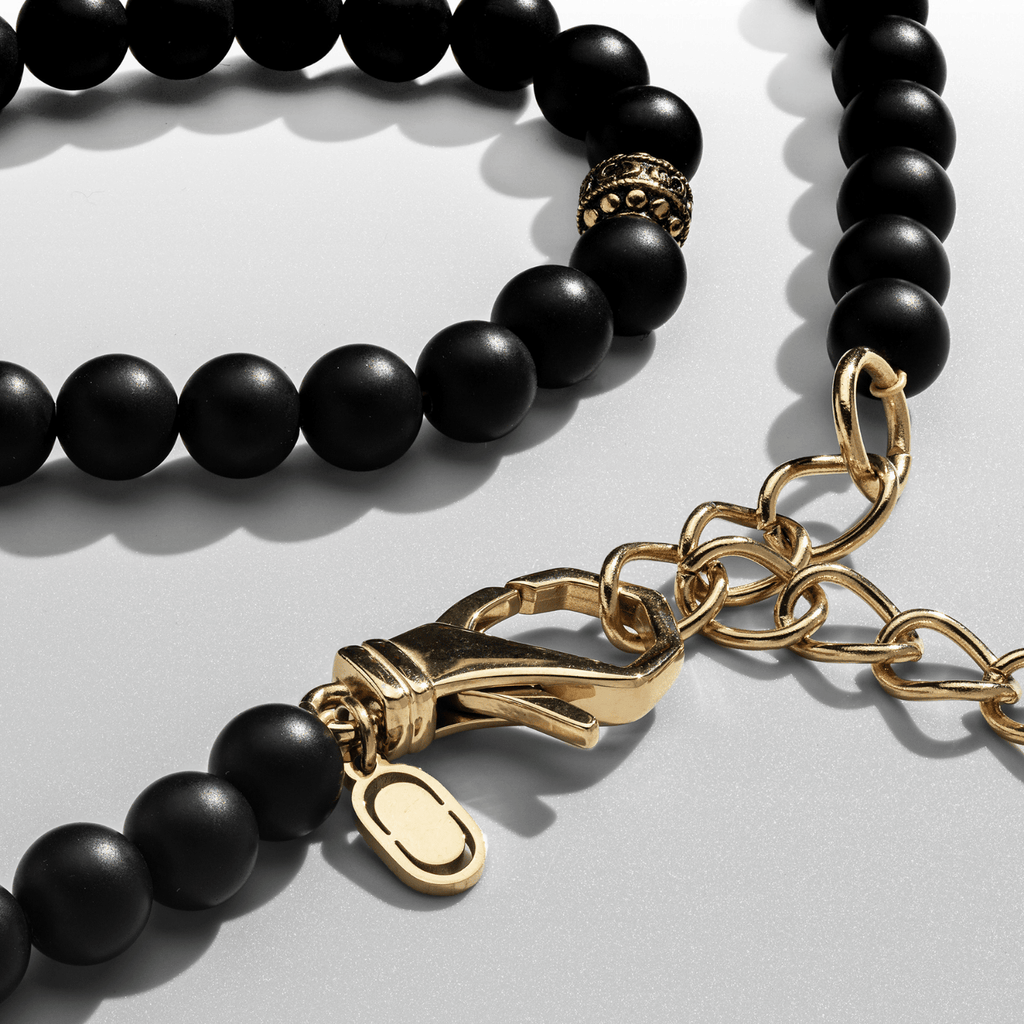 Matte Onyx Beaded Necklace (Gold)