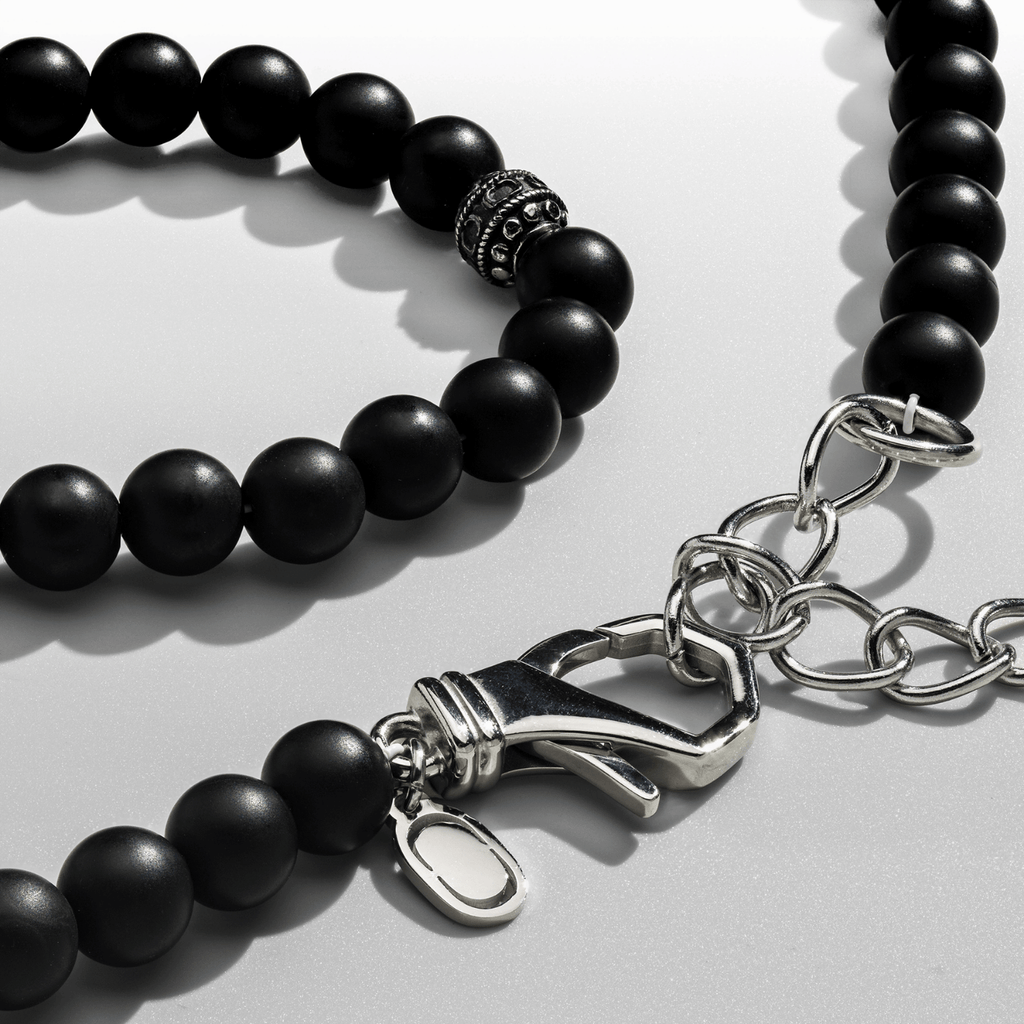 Matte Onyx Beaded Necklace (Silver)