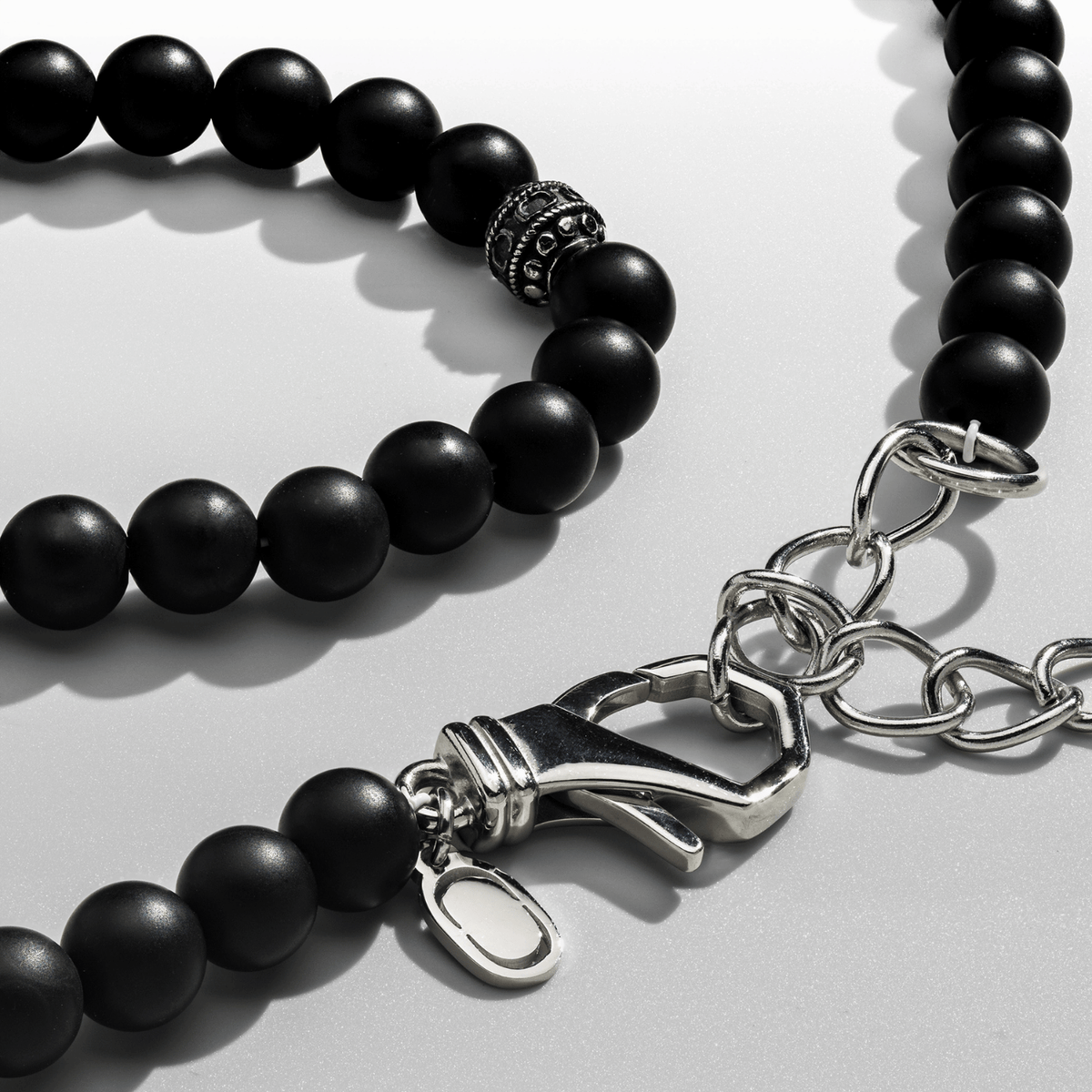 Matte Onyx Beaded Necklace (Silver)