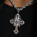 Medieval Cross Black Stones Pendant in White Gold