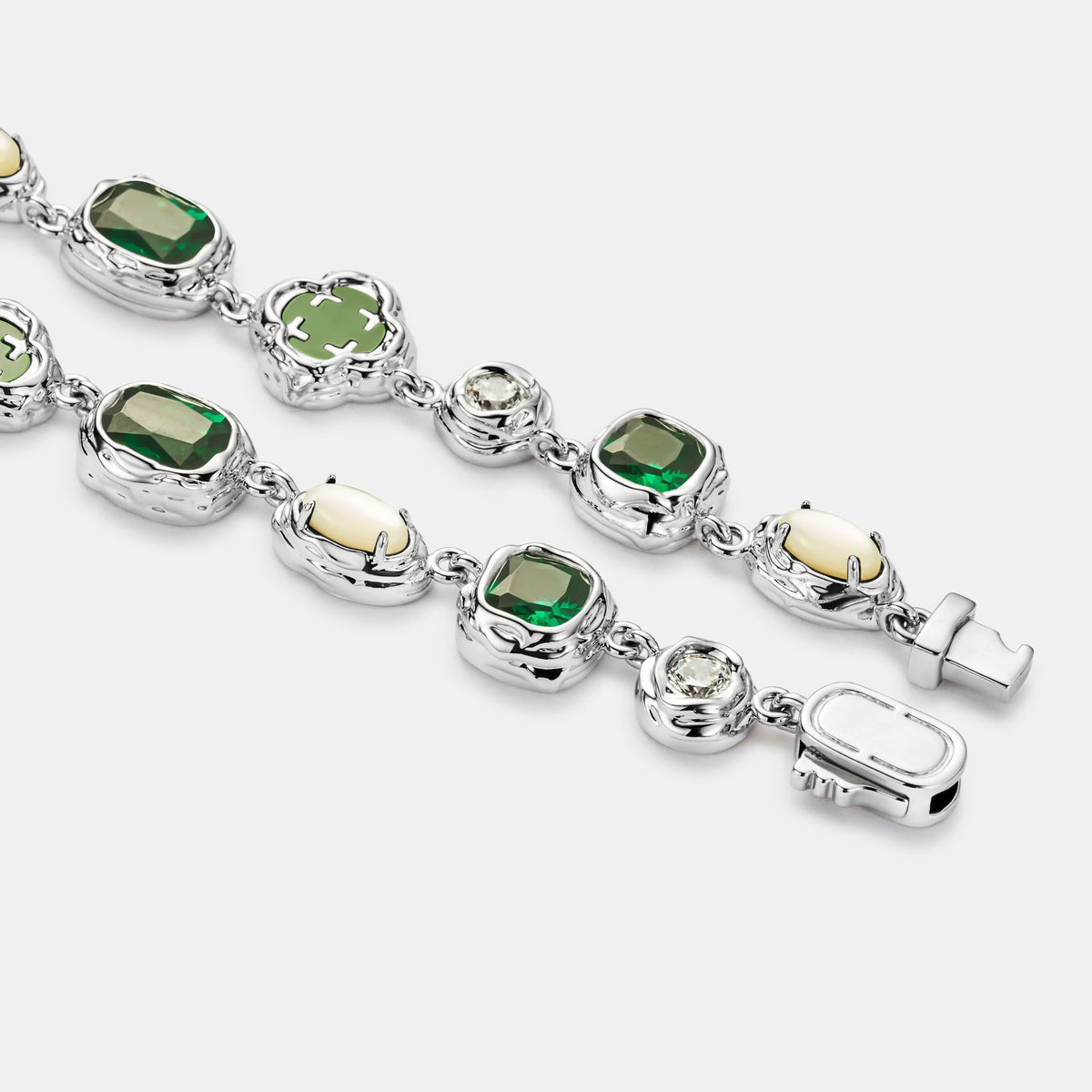 Melted Emerald Gemstone Necklace (Silver)