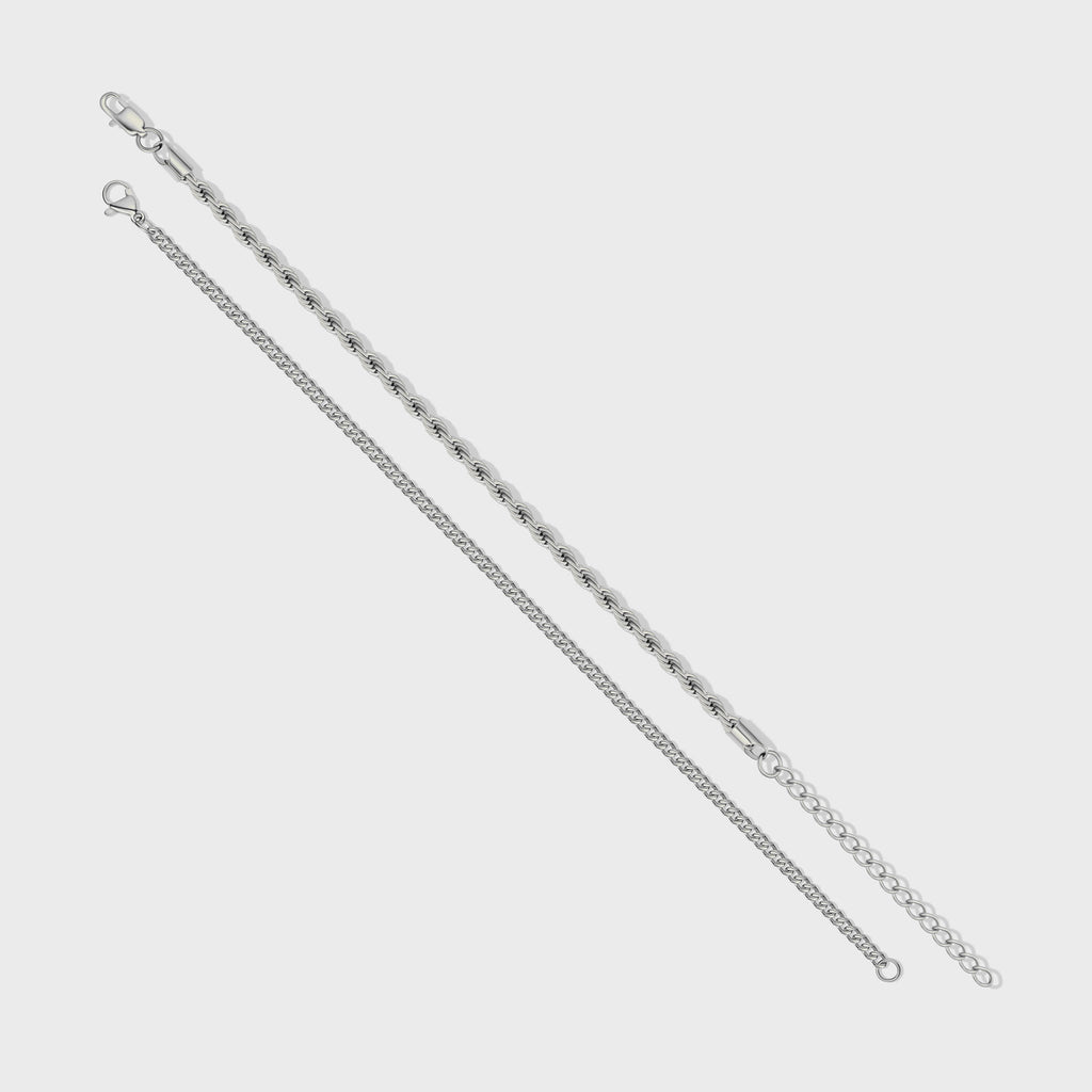 Micro Cuban + Rope Bracelet Stack (Silver)