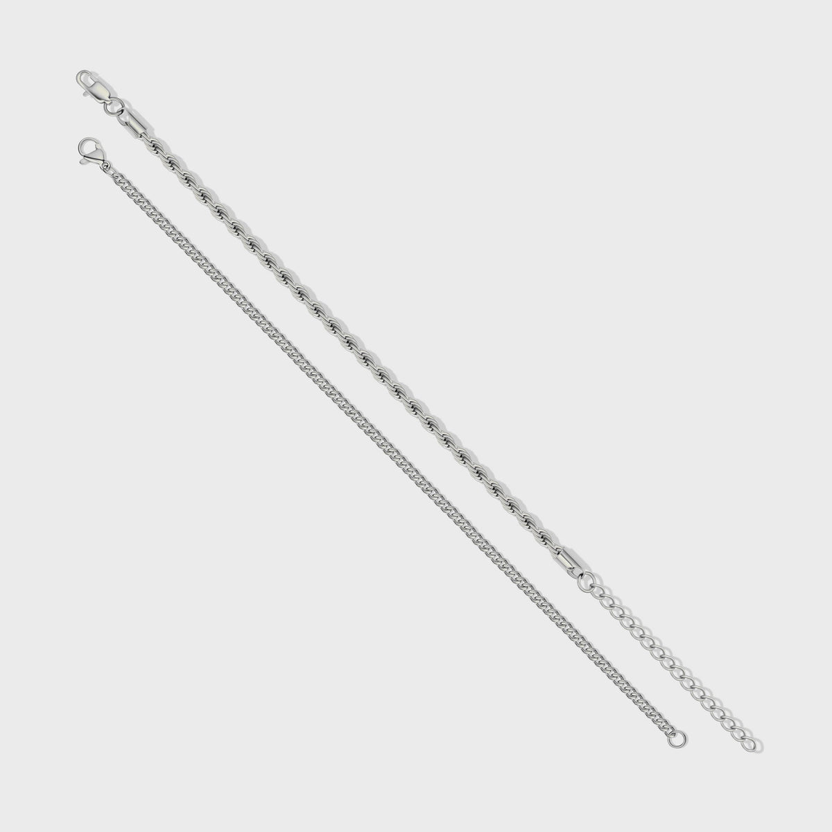 Micro Cuban + Rope Bracelet Stack (Silver)