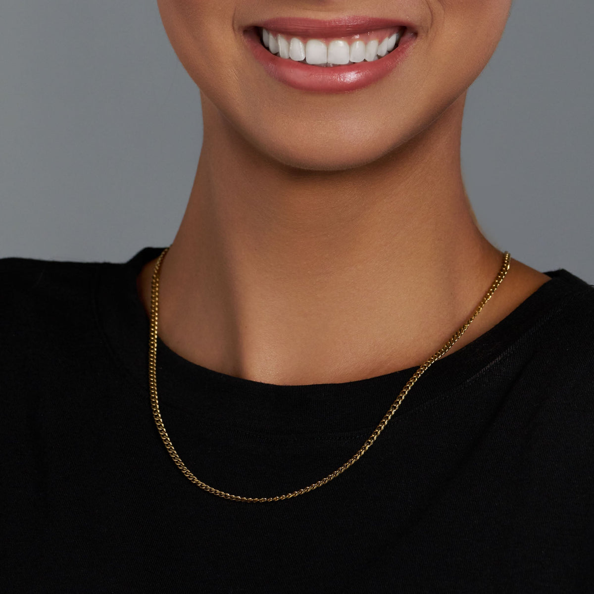 Women's Micro Cuban Link Chain + Bracelet (Gold) - 3mm