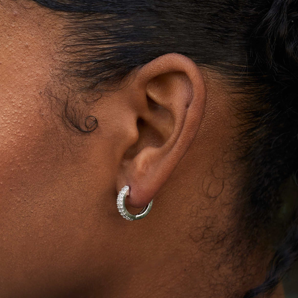 GLD Micro Double Row Extra Small Huggie Hoop Earrings in White Gold