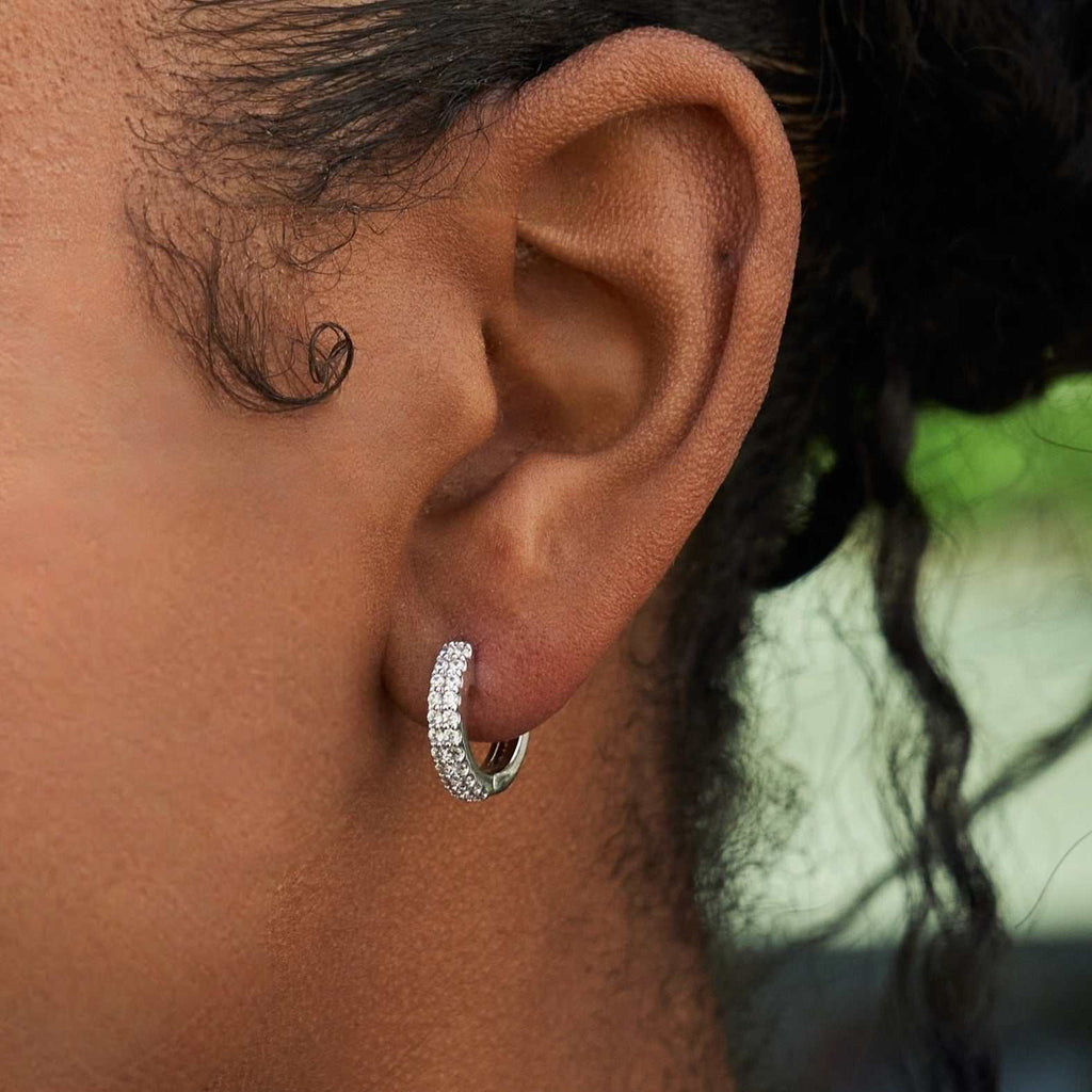 GLD Micro Double Row Extra Small Huggie Hoop Earrings in White Gold