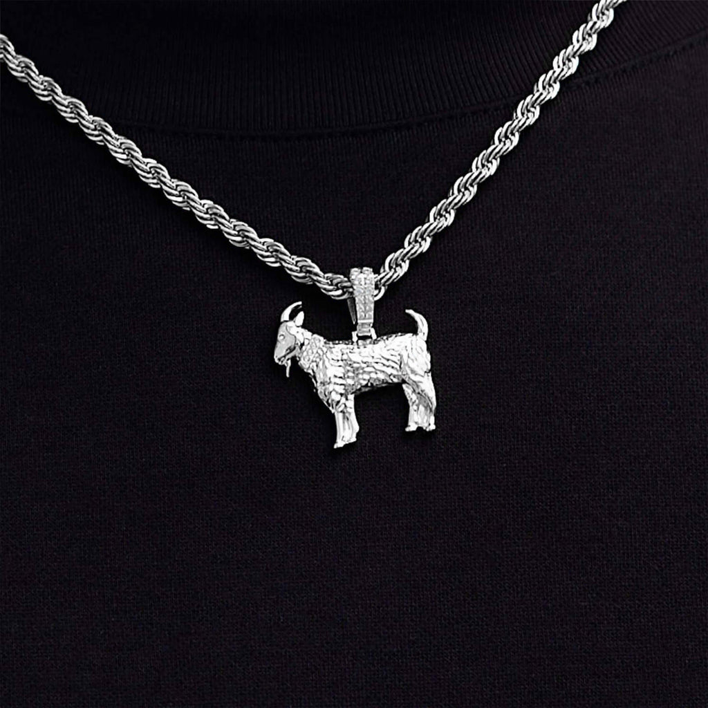 Micro Simple Goat Pendant in White Gold