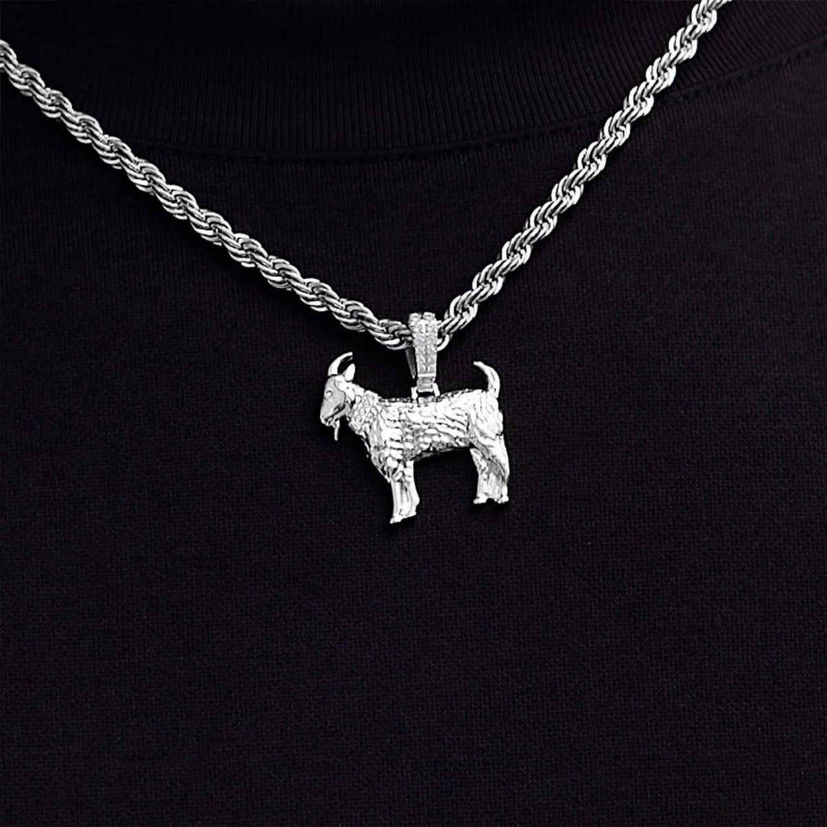 Micro Simple Goat Pendant in White Gold
