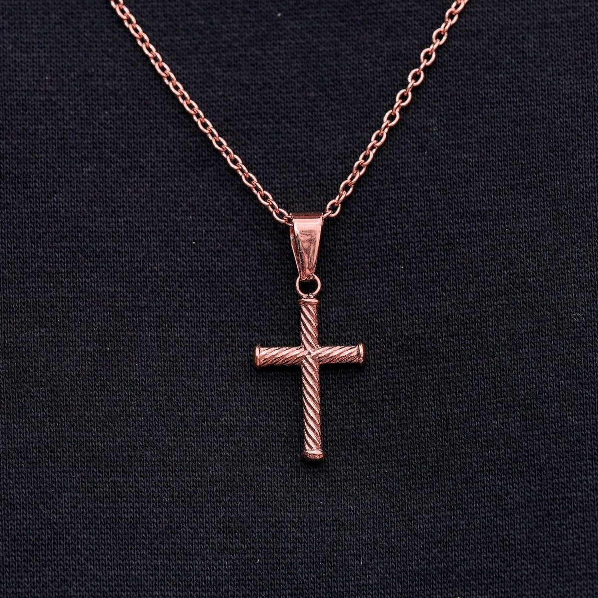 Micro Twisted Rope Cross Pendant in Rose Gold