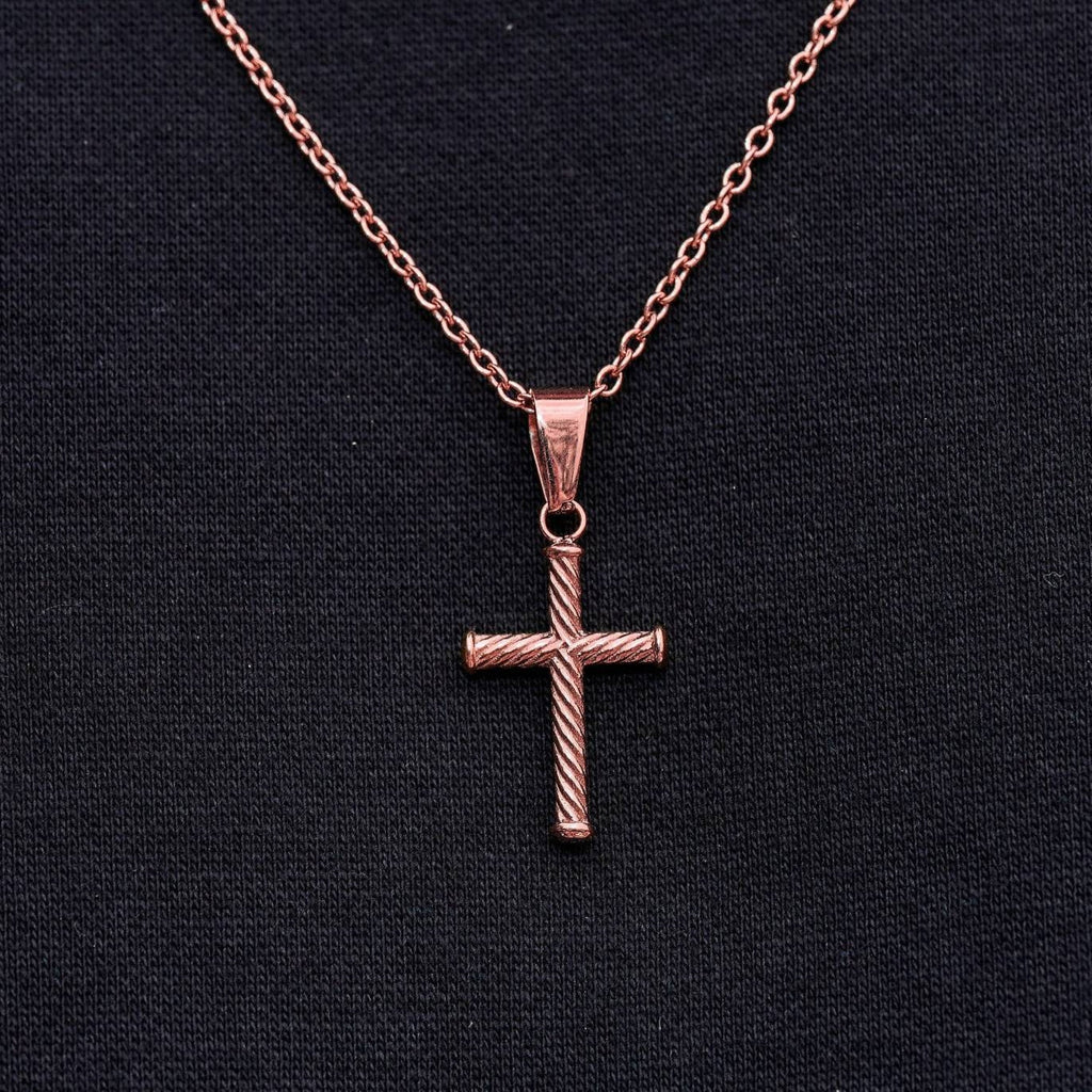 Micro Twisted Rope Cross Pendant in Rose Gold