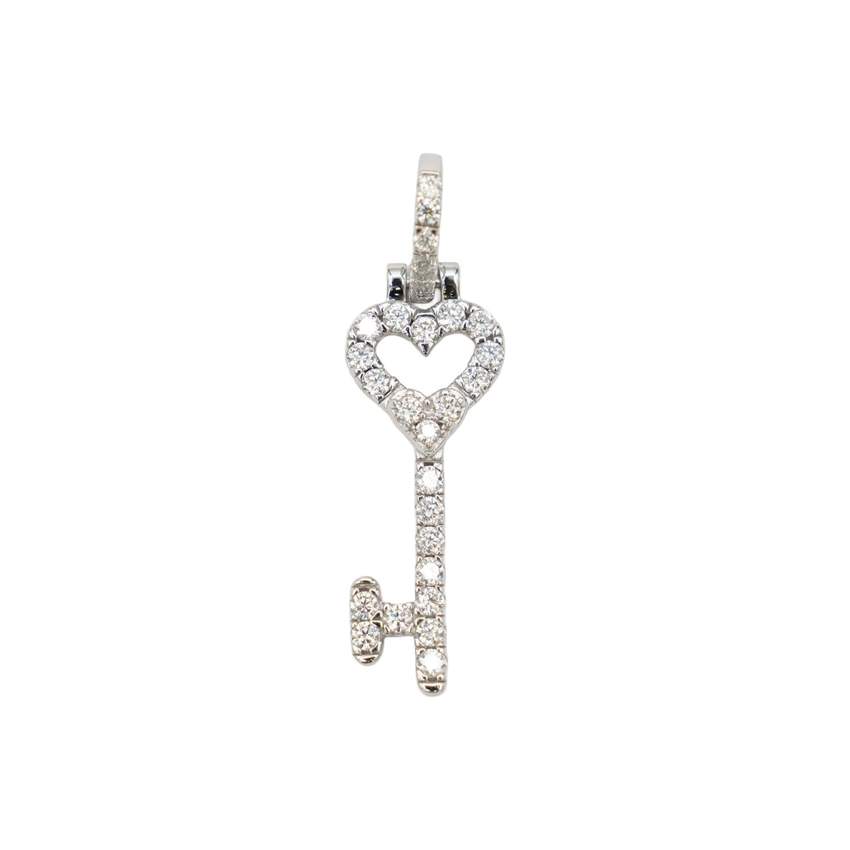 Moissanite Diamond Heart Key Pendant in Sterling Silver
