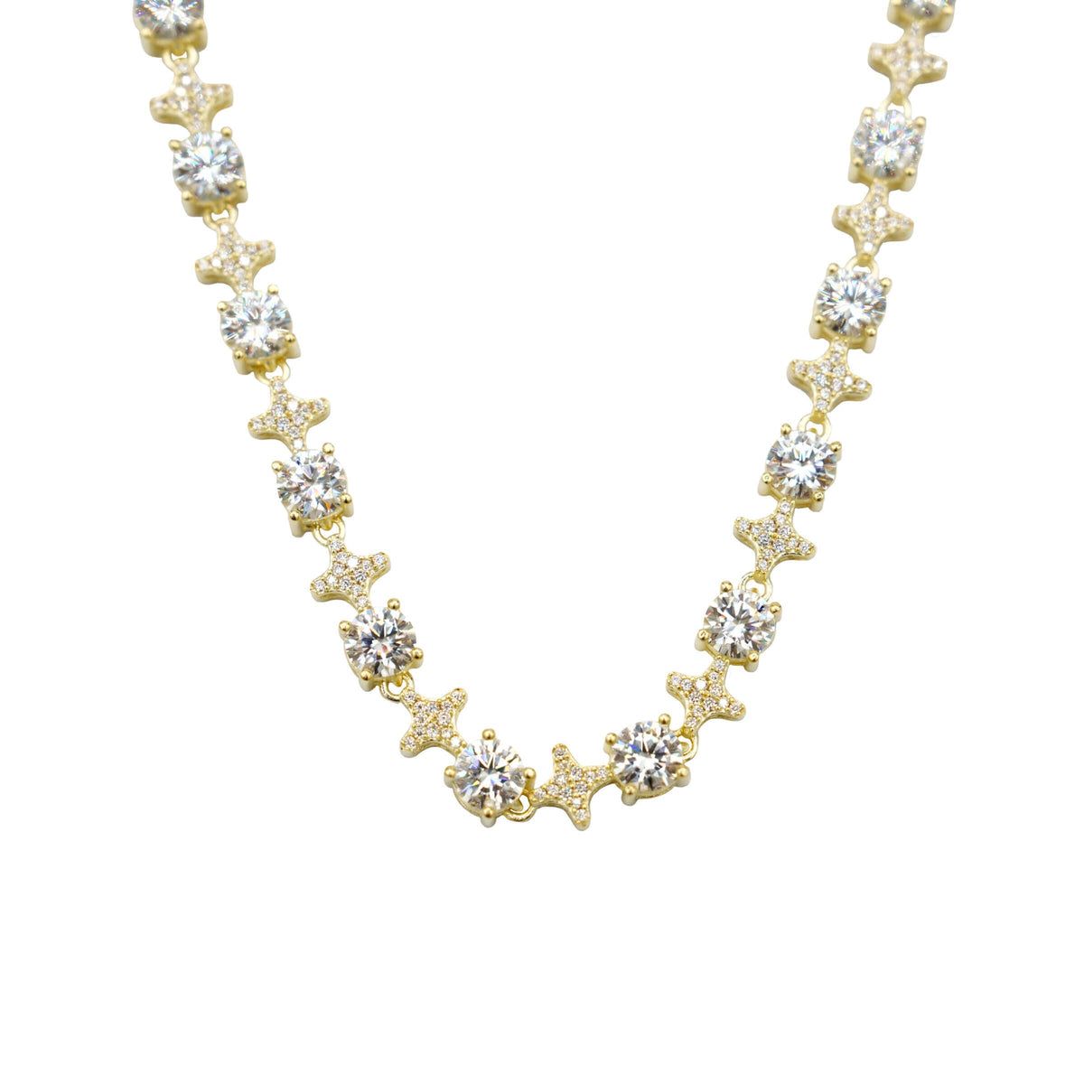 Women's Moissanite Round Stone Star Tennis Necklace in Yellow Gold Vermeil - 6mm