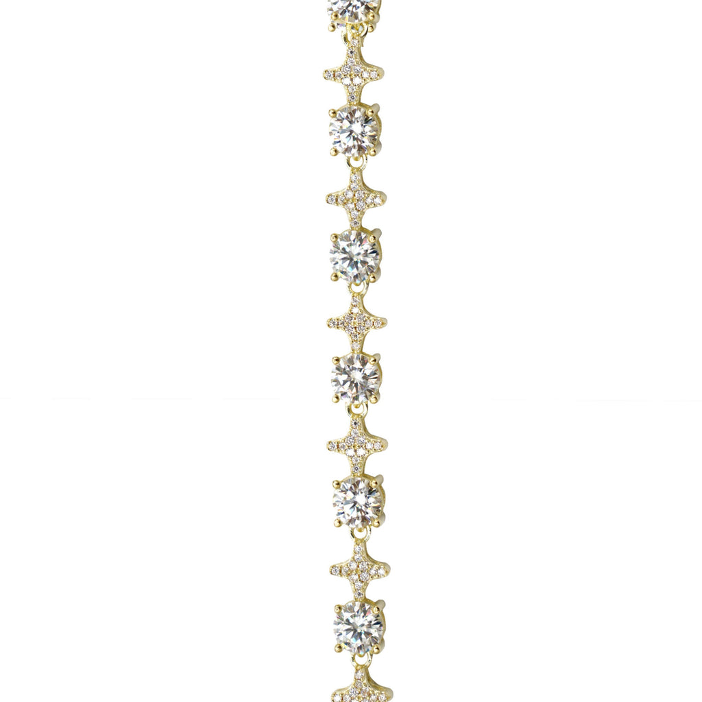Women's Moissanite Round Stone Star Tennis Necklace in Yellow Gold Vermeil - 6mm
