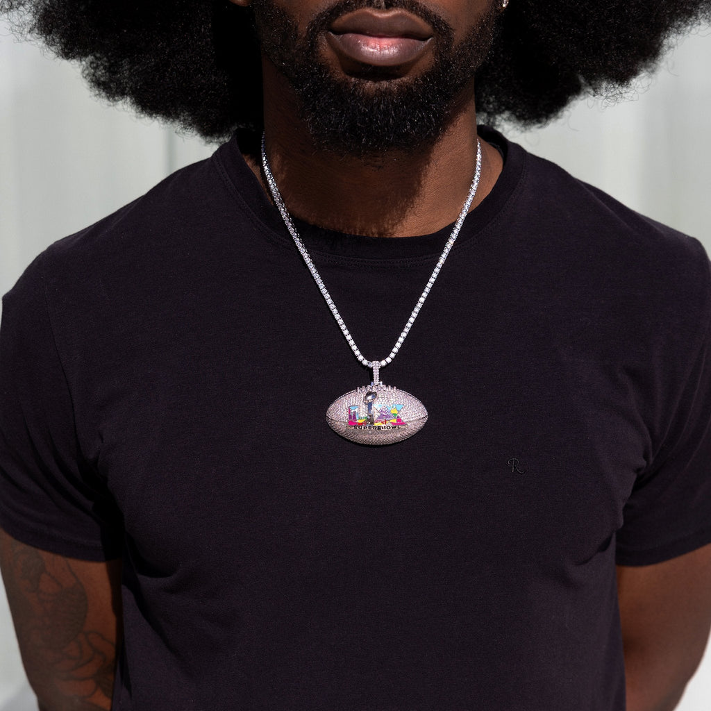 Iced Super Bowl LX Official NFL Football Pendant in White Gold