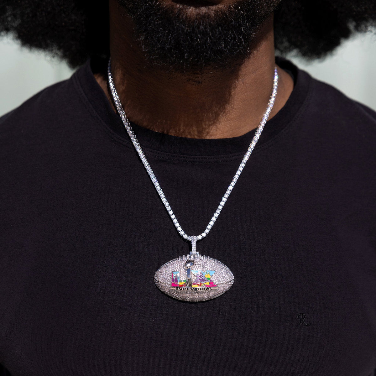 Iced Super Bowl LX Official NFL Football Pendant in White Gold