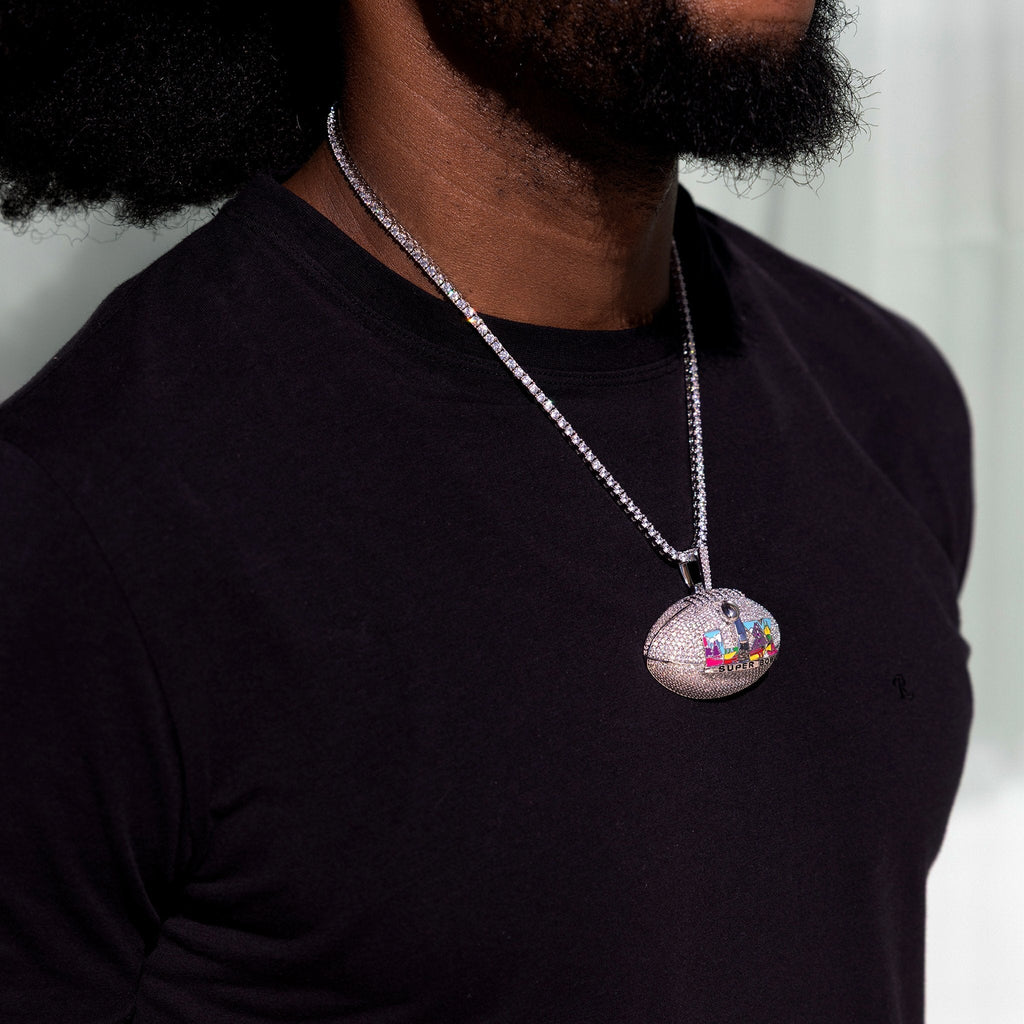 Iced Super Bowl LX Official NFL Football Pendant in White Gold