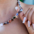 Floating Orange Multicolor Stone Necklace in White Gold