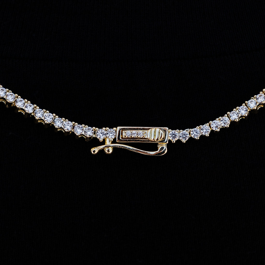 3 Prong Tennis Necklace in Yellow Gold -2mm