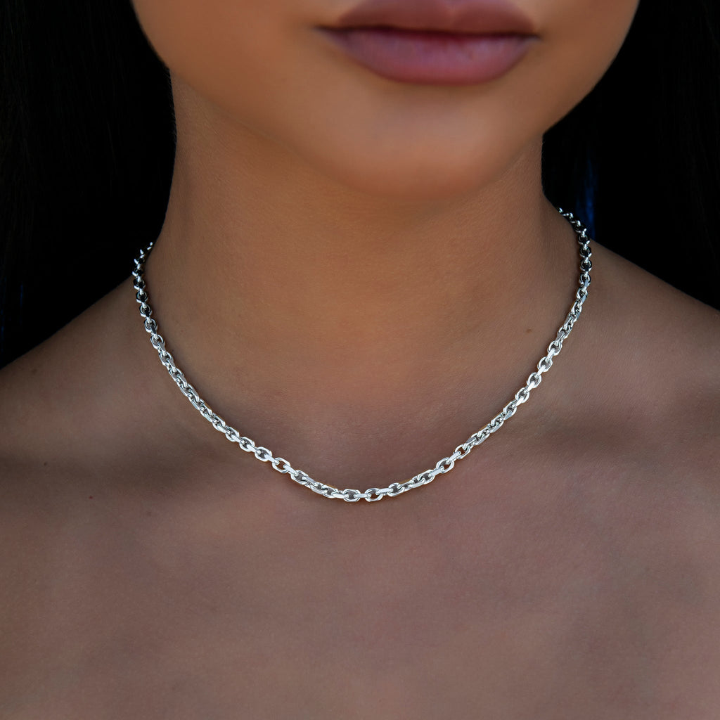 Open Box Necklace + Bracelet in White Gold - 3.6mm
