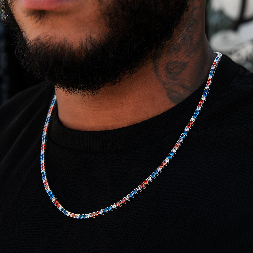 3MM Diamond Tennis Chain - Royal Blue Orange White