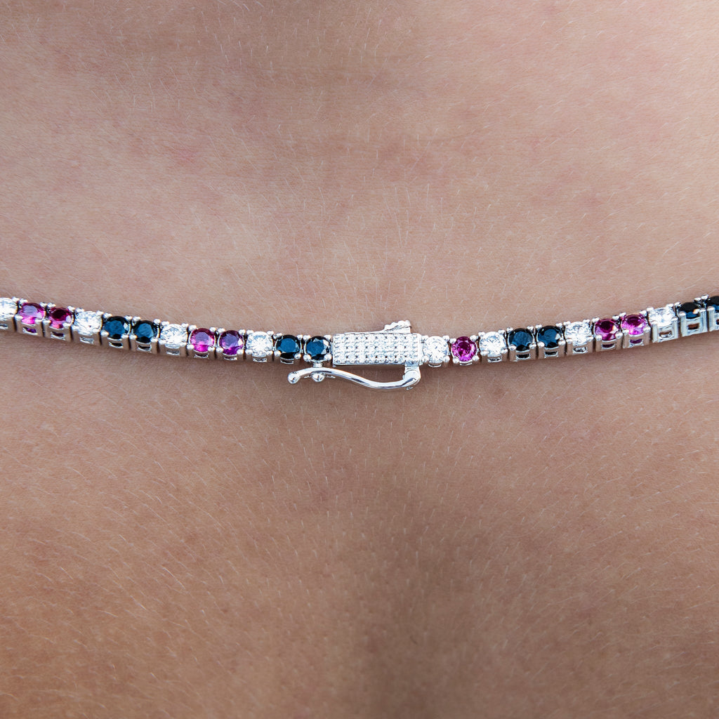 3MM Diamond Tennis Necklace - Black Burgundy White