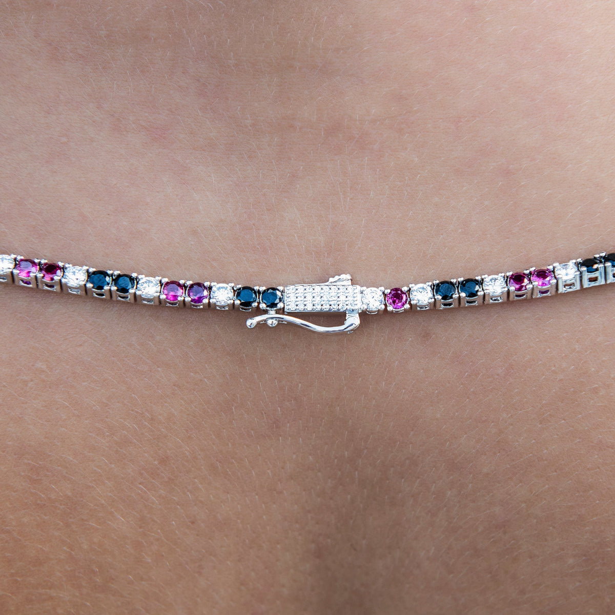 3MM Diamond Tennis Necklace - Black Burgundy White