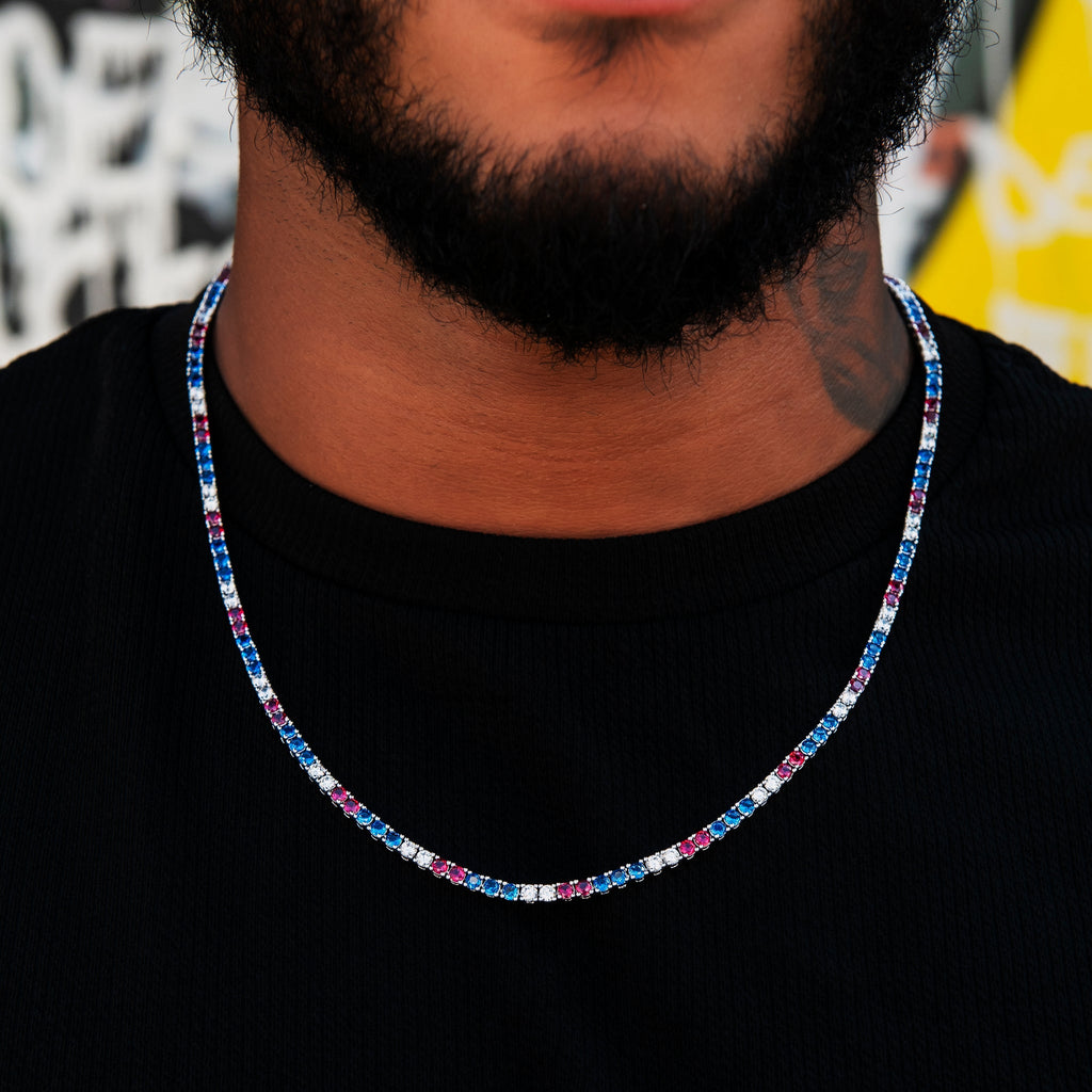 3MM Diamond Colored Tennis Chains in White Gold- All Colors