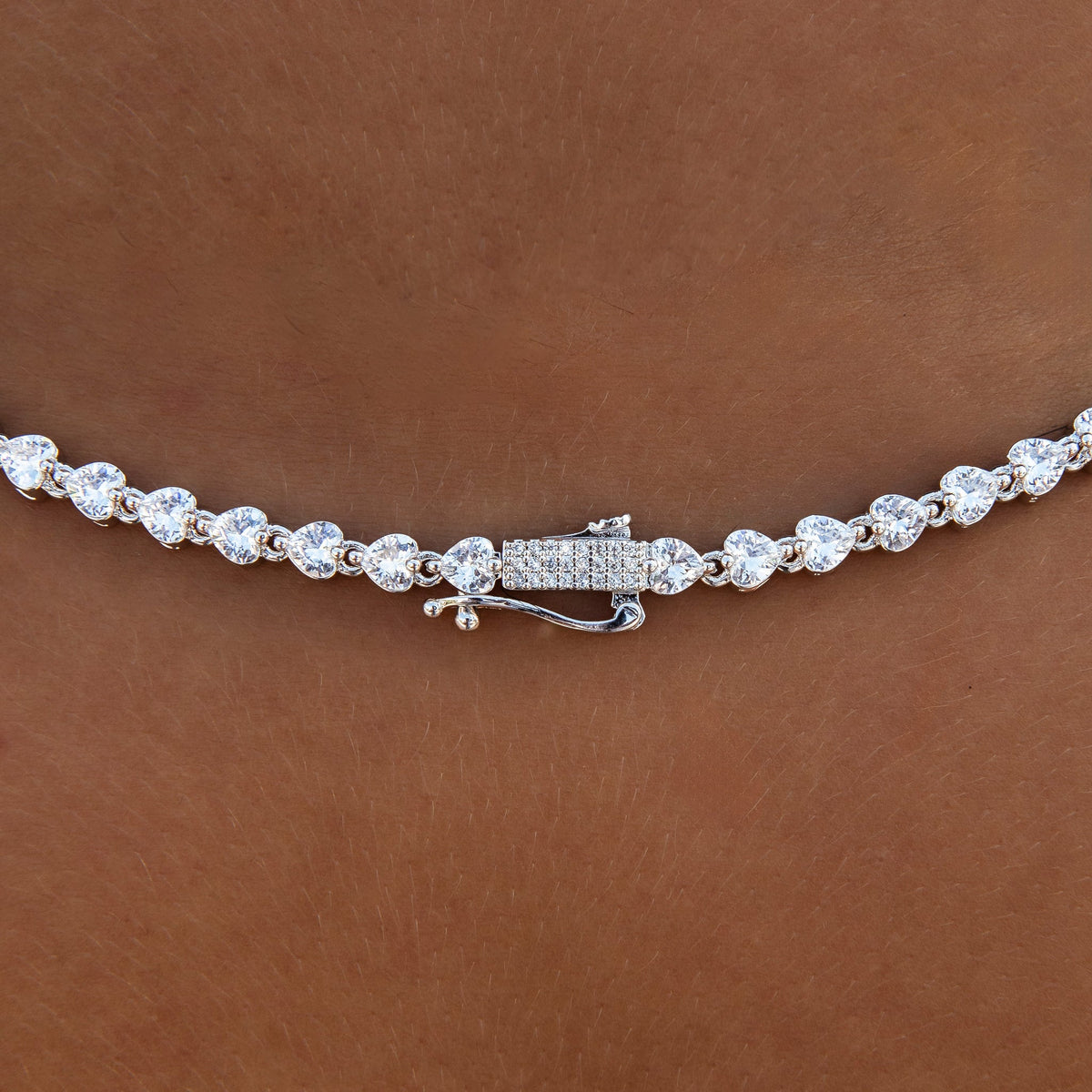 Pink Heart Lariat Necklace in White Gold