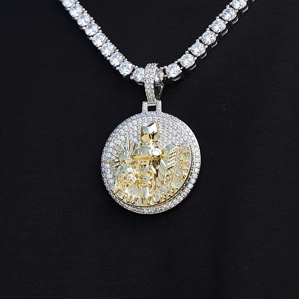 Iced New York City Pendant in White Gold