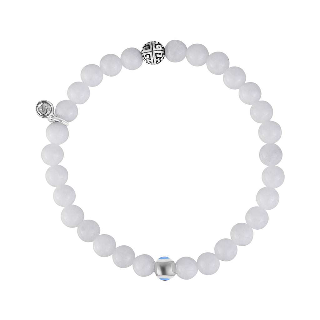 Evil Eye White Jade Protection Bead Bracelet | 6MM