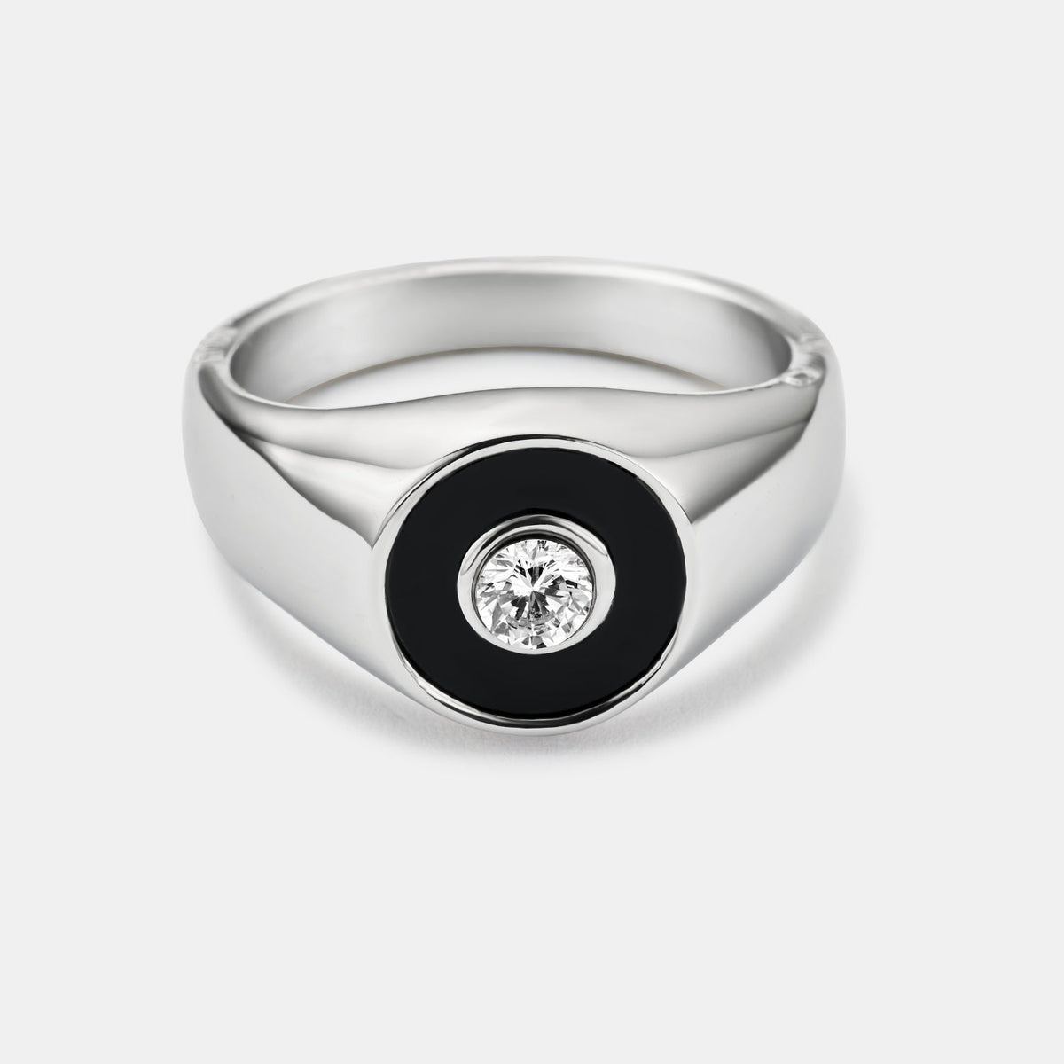 Onyx Round Gem Signet Ring (Silver)